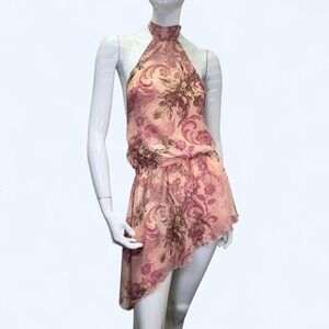 Ecote floral halter mini dress, asymmetrical, halter top, spring dress